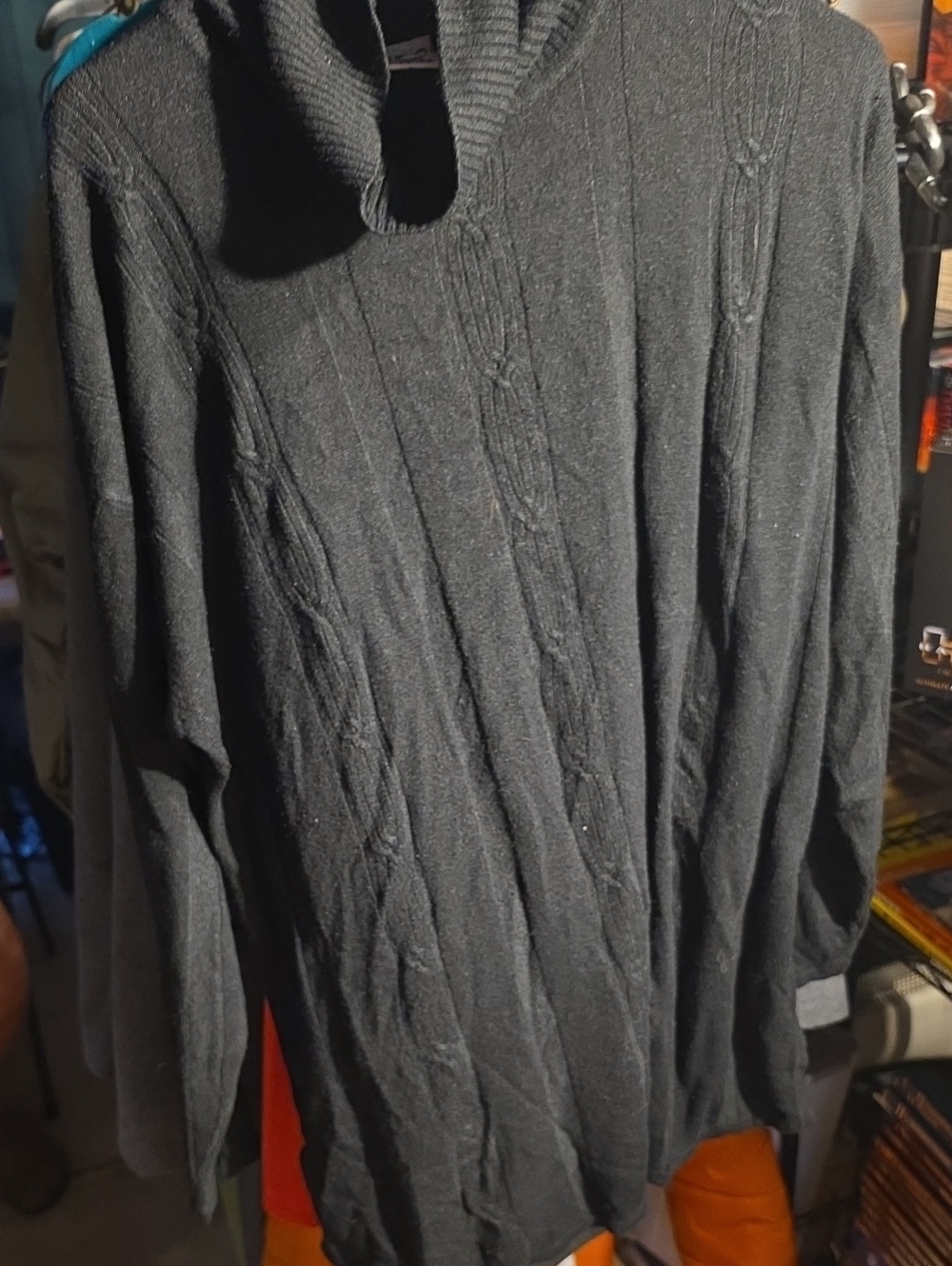 Womens Black Cable-Knit Shawl Collar Sweater